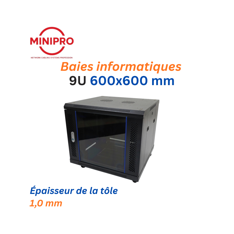 Baie sur Pied Réseau 9U – 600×600mm (Armoire Serveur)