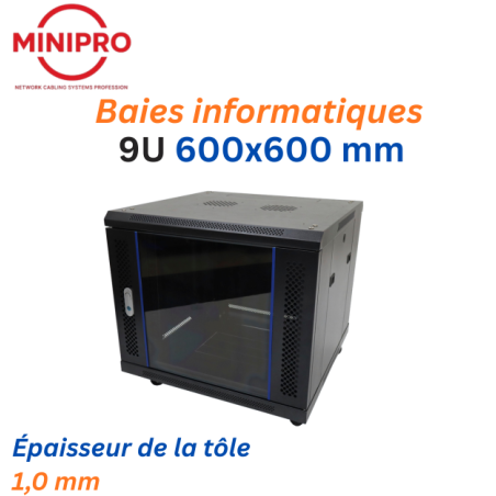 Baie sur Pied Réseau 9U – 600×600mm (Armoire Serveur)
