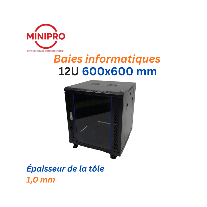 Baie sur Pied Réseau 12U – 600×600mm (Armoire Serveur)