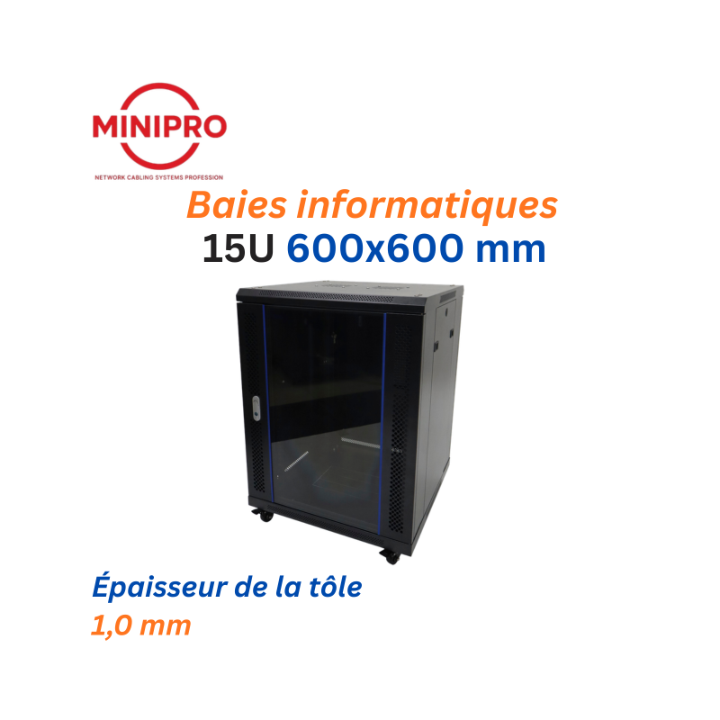 Baie sur Pied Réseau 15U – 600×600mm (Armoire Serveur)