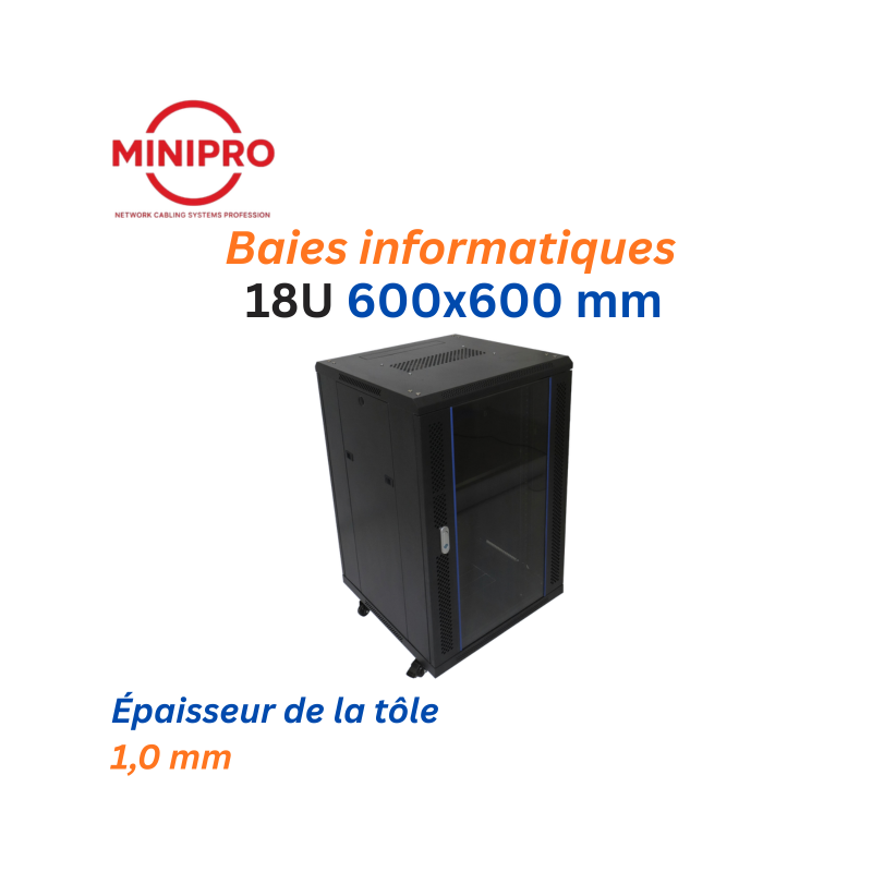 Baie sur Pied Réseau 18U – 600×600mm (Armoire Serveur)