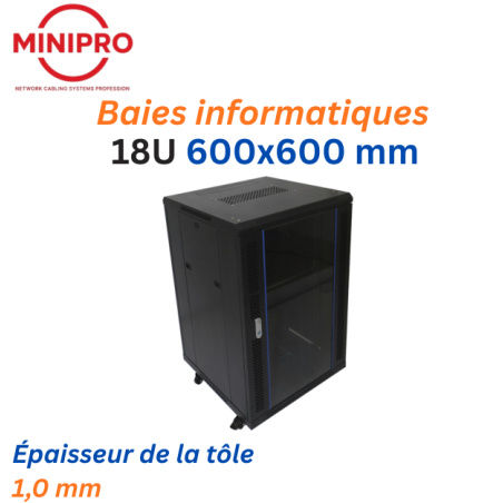 Baie sur Pied Réseau 18U – 600×600mm (Armoire Serveur)