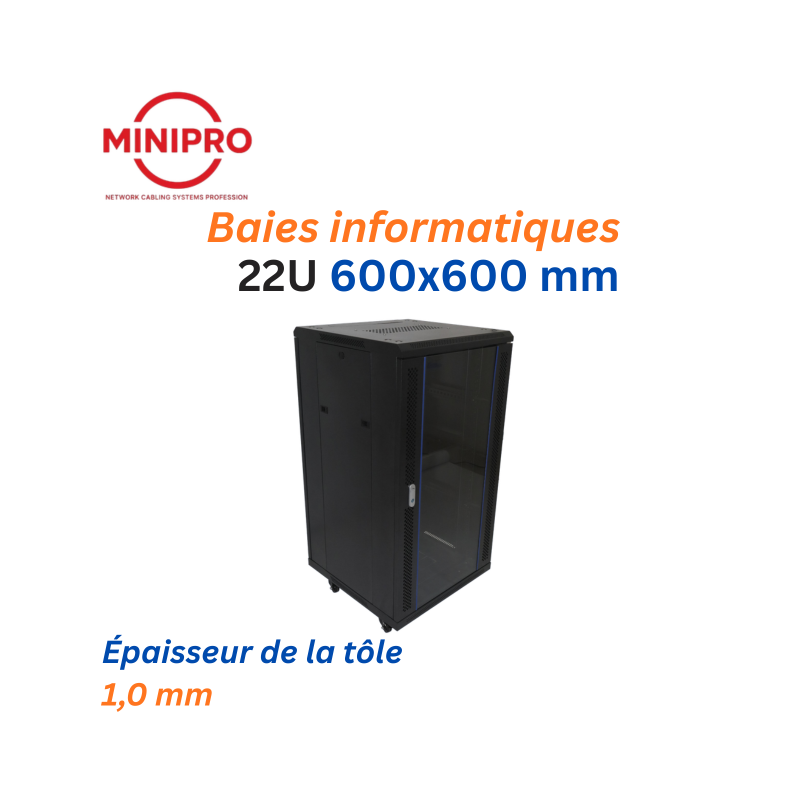 Baie sur Pied Réseau 22U – 600×600mm (Armoire Serveur)