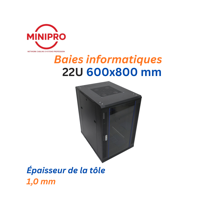 Baie sur Pied Réseau 22U – 600×800mm (Armoire Serveur)